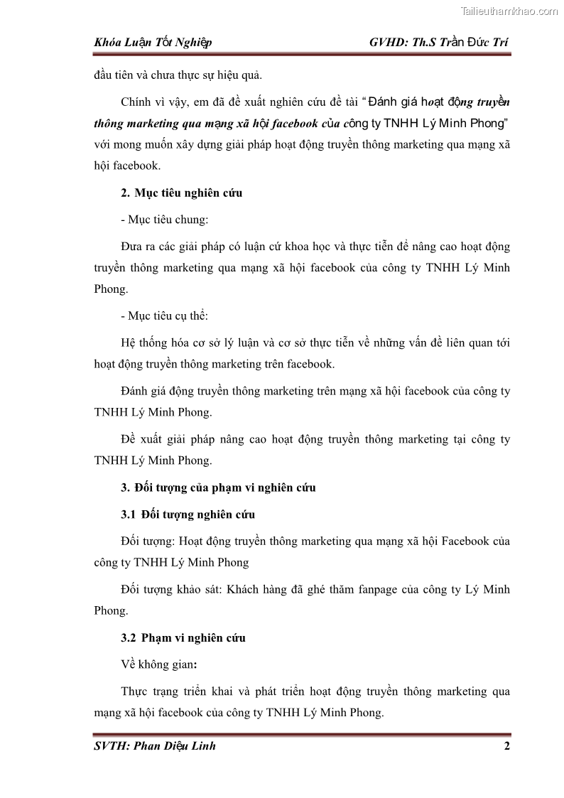 Khóa luận tốt nghiệp quản trị kinh doanh Đánh giá hoạt động truyền thông marketing qua mạng xã hội facebook của công ty TNHH Lý Minh Phong - 1 Trang 12