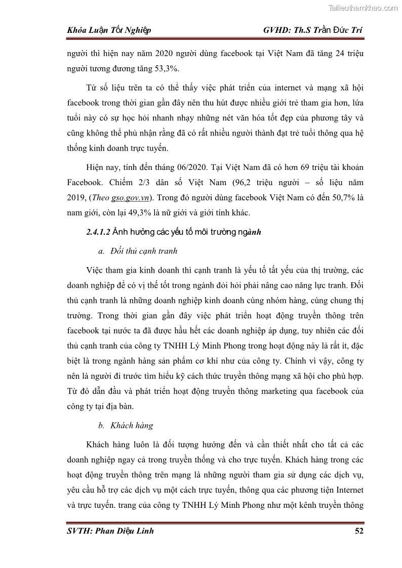 Khóa luận tốt nghiệp quản trị kinh doanh Đánh giá hoạt động truyền thông marketing qua mạng xã hội facebook của công ty TNHH Lý Minh Phong - 6 Trang 62