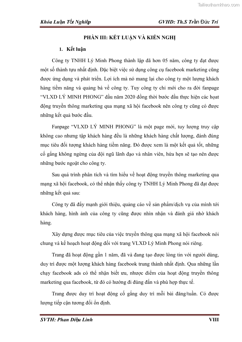 Khóa luận tốt nghiệp quản trị kinh doanh Đánh giá hoạt động truyền thông marketing qua mạng xã hội facebook của công ty TNHH Lý Minh Phong - 8 Trang 85