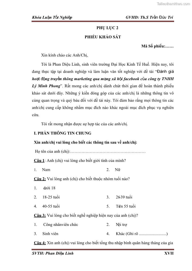 Khóa luận tốt nghiệp quản trị kinh doanh Đánh giá hoạt động truyền thông marketing qua mạng xã hội facebook của công ty TNHH Lý Minh Phong - 8 Trang 94