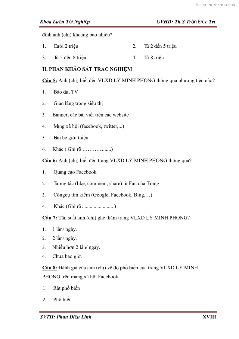 Khóa luận tốt nghiệp quản trị kinh doanh Đánh giá hoạt động truyền thông marketing qua mạng xã hội facebook của công ty TNHH Lý Minh Phong - 8 Trang 95