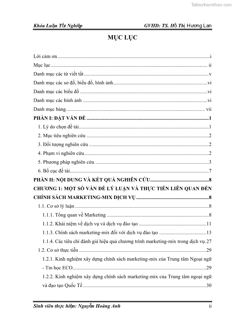 Khóa luận tốt nghiệp quản trị kinh doanh Hoàn thiện chính sách Marketing mix đối với dịch vụ đào tạo TOEIC và IELTS tại Trung tâm Anh ngữ Quốc tế AMES - chi nhánh Huế - 1 Trang 4