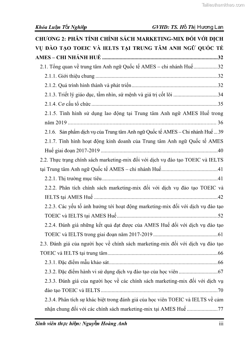 Khóa luận tốt nghiệp quản trị kinh doanh Hoàn thiện chính sách Marketing mix đối với dịch vụ đào tạo TOEIC và IELTS tại Trung tâm Anh ngữ Quốc tế AMES - chi nhánh Huế - 1 Trang 5