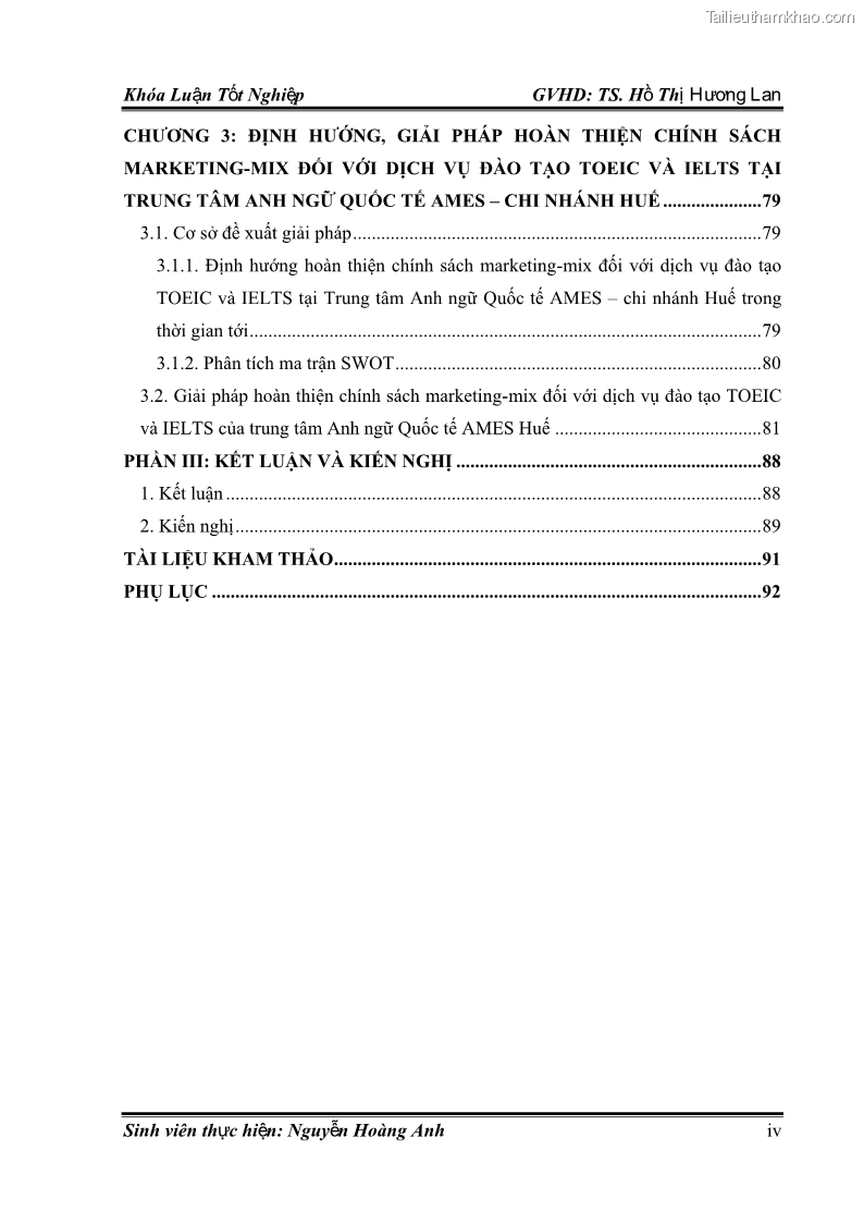 Khóa luận tốt nghiệp quản trị kinh doanh Hoàn thiện chính sách Marketing mix đối với dịch vụ đào tạo TOEIC và IELTS tại Trung tâm Anh ngữ Quốc tế AMES - chi nhánh Huế - 1 Trang 6