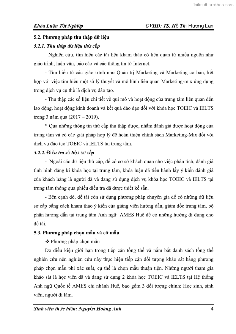 Khóa luận tốt nghiệp quản trị kinh doanh Hoàn thiện chính sách Marketing mix đối với dịch vụ đào tạo TOEIC và IELTS tại Trung tâm Anh ngữ Quốc tế AMES - chi nhánh Huế - 2 Trang 13