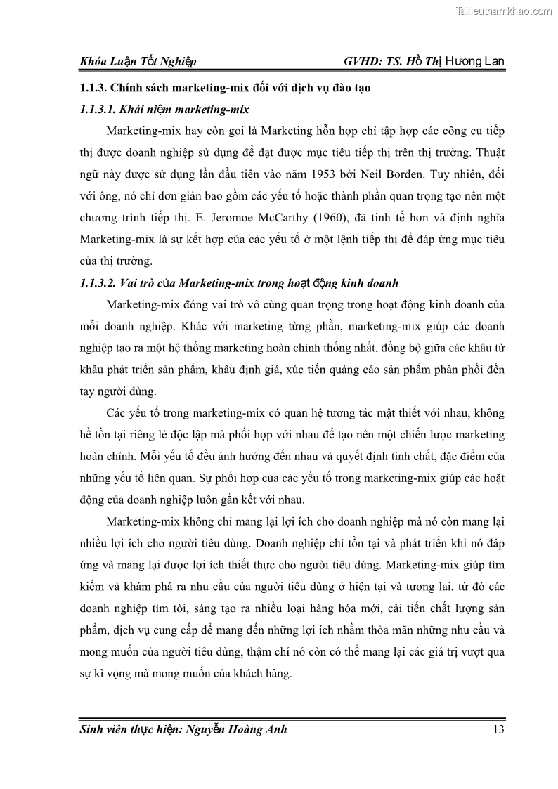Khóa luận tốt nghiệp quản trị kinh doanh Hoàn thiện chính sách Marketing mix đối với dịch vụ đào tạo TOEIC và IELTS tại Trung tâm Anh ngữ Quốc tế AMES - chi nhánh Huế - 2 Trang 22