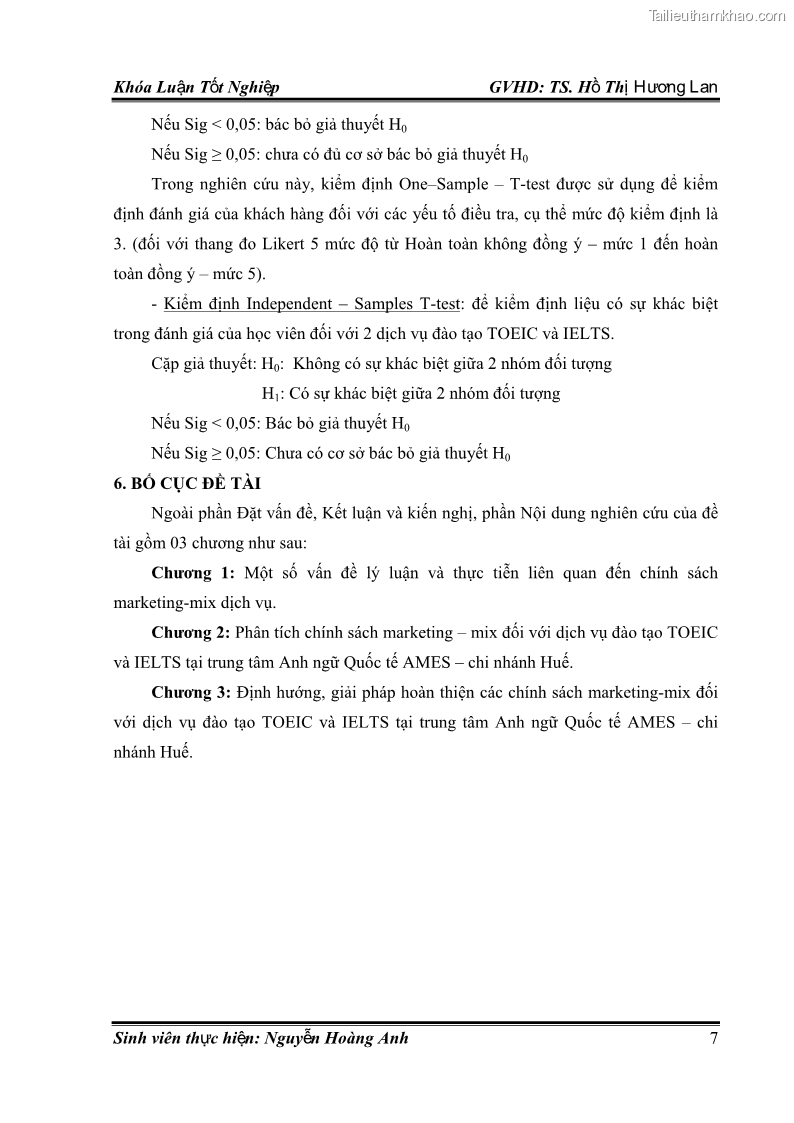 Khóa luận tốt nghiệp quản trị kinh doanh Hoàn thiện chính sách Marketing mix đối với dịch vụ đào tạo TOEIC và IELTS tại Trung tâm Anh ngữ Quốc tế AMES - chi nhánh Huế - 2 Trang 16