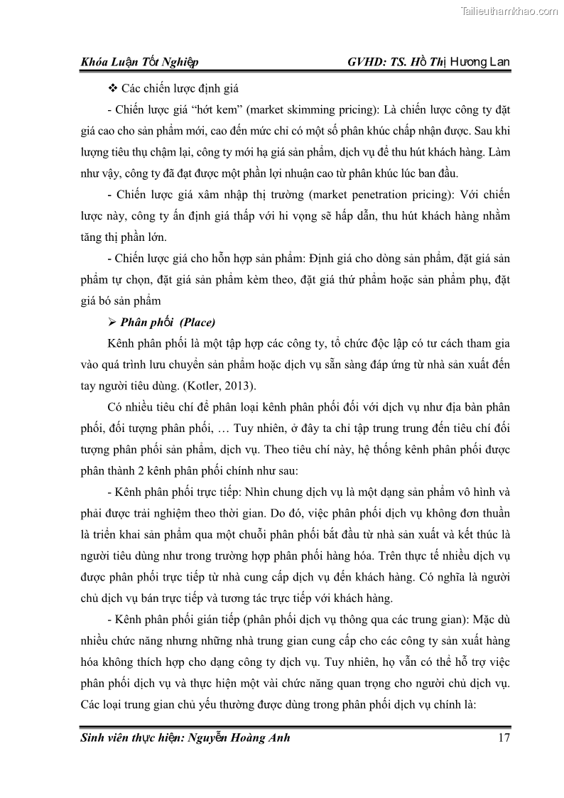 Khóa luận tốt nghiệp quản trị kinh doanh Hoàn thiện chính sách Marketing mix đối với dịch vụ đào tạo TOEIC và IELTS tại Trung tâm Anh ngữ Quốc tế AMES - chi nhánh Huế - 3 Trang 26