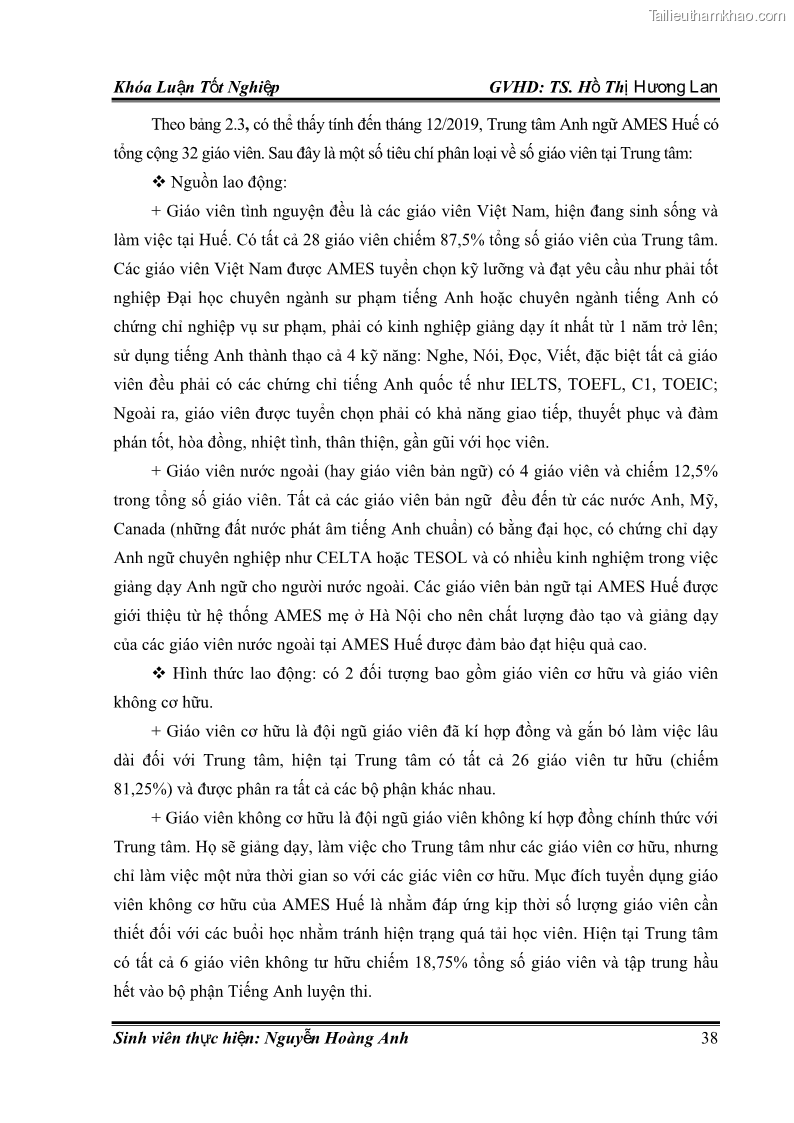 Khóa luận tốt nghiệp quản trị kinh doanh Hoàn thiện chính sách Marketing mix đối với dịch vụ đào tạo TOEIC và IELTS tại Trung tâm Anh ngữ Quốc tế AMES - chi nhánh Huế - 4 Trang 47