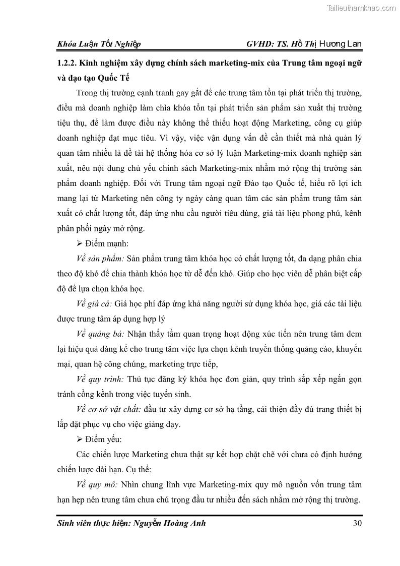 Khóa luận tốt nghiệp quản trị kinh doanh Hoàn thiện chính sách Marketing mix đối với dịch vụ đào tạo TOEIC và IELTS tại Trung tâm Anh ngữ Quốc tế AMES - chi nhánh Huế - 4 Trang 39