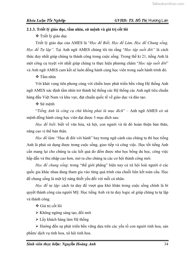 Khóa luận tốt nghiệp quản trị kinh doanh Hoàn thiện chính sách Marketing mix đối với dịch vụ đào tạo TOEIC và IELTS tại Trung tâm Anh ngữ Quốc tế AMES - chi nhánh Huế - 4 Trang 43