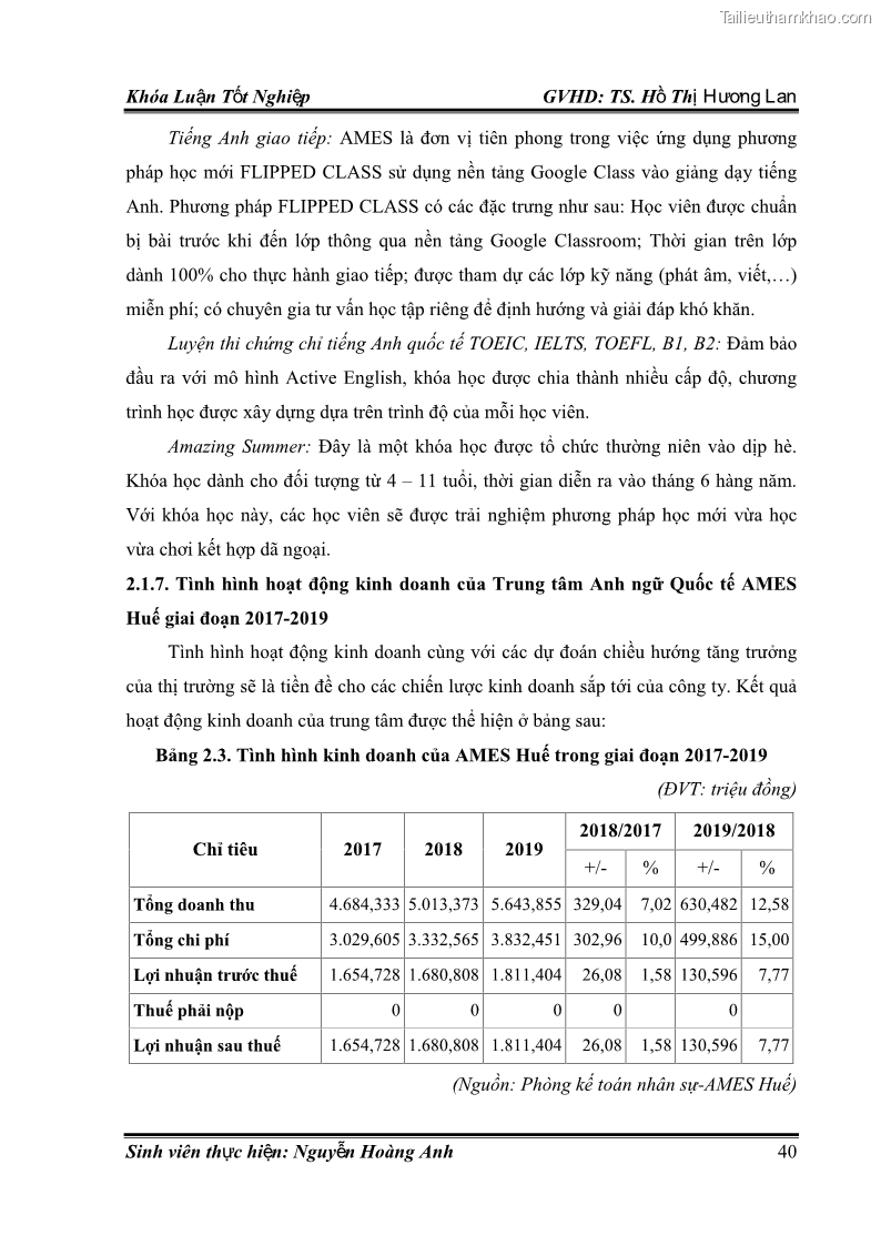 Khóa luận tốt nghiệp quản trị kinh doanh Hoàn thiện chính sách Marketing mix đối với dịch vụ đào tạo TOEIC và IELTS tại Trung tâm Anh ngữ Quốc tế AMES - chi nhánh Huế - 5 Trang 49