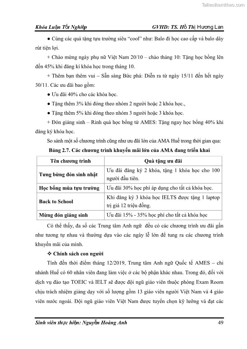 Khóa luận tốt nghiệp quản trị kinh doanh Hoàn thiện chính sách Marketing mix đối với dịch vụ đào tạo TOEIC và IELTS tại Trung tâm Anh ngữ Quốc tế AMES - chi nhánh Huế - 5 Trang 58