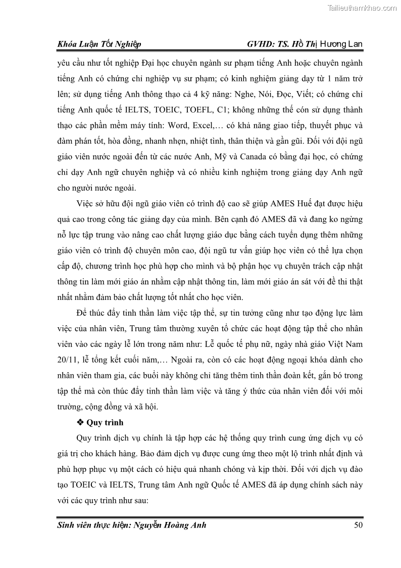 Khóa luận tốt nghiệp quản trị kinh doanh Hoàn thiện chính sách Marketing mix đối với dịch vụ đào tạo TOEIC và IELTS tại Trung tâm Anh ngữ Quốc tế AMES - chi nhánh Huế - 5 Trang 59