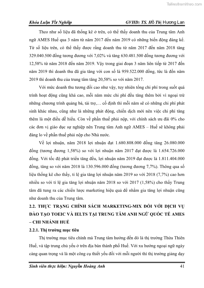 Khóa luận tốt nghiệp quản trị kinh doanh Hoàn thiện chính sách Marketing mix đối với dịch vụ đào tạo TOEIC và IELTS tại Trung tâm Anh ngữ Quốc tế AMES - chi nhánh Huế - 5 Trang 50