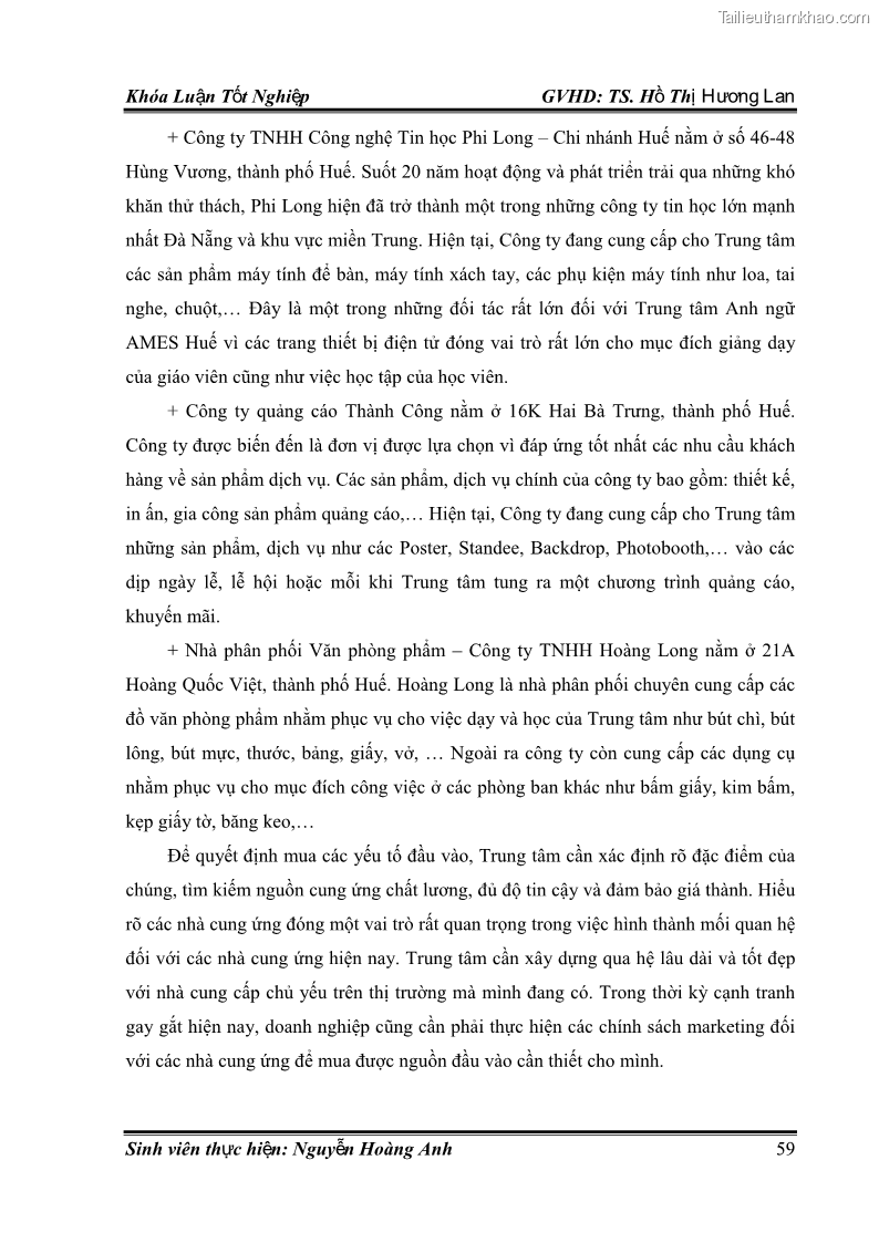 Khóa luận tốt nghiệp quản trị kinh doanh Hoàn thiện chính sách Marketing mix đối với dịch vụ đào tạo TOEIC và IELTS tại Trung tâm Anh ngữ Quốc tế AMES - chi nhánh Huế - 6 Trang 68