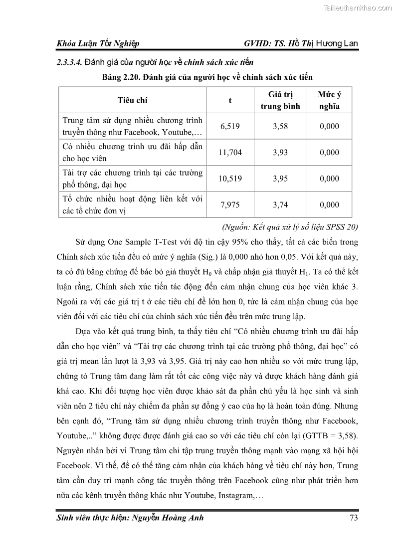 Khóa luận tốt nghiệp quản trị kinh doanh Hoàn thiện chính sách Marketing mix đối với dịch vụ đào tạo TOEIC và IELTS tại Trung tâm Anh ngữ Quốc tế AMES - chi nhánh Huế - 7 Trang 82