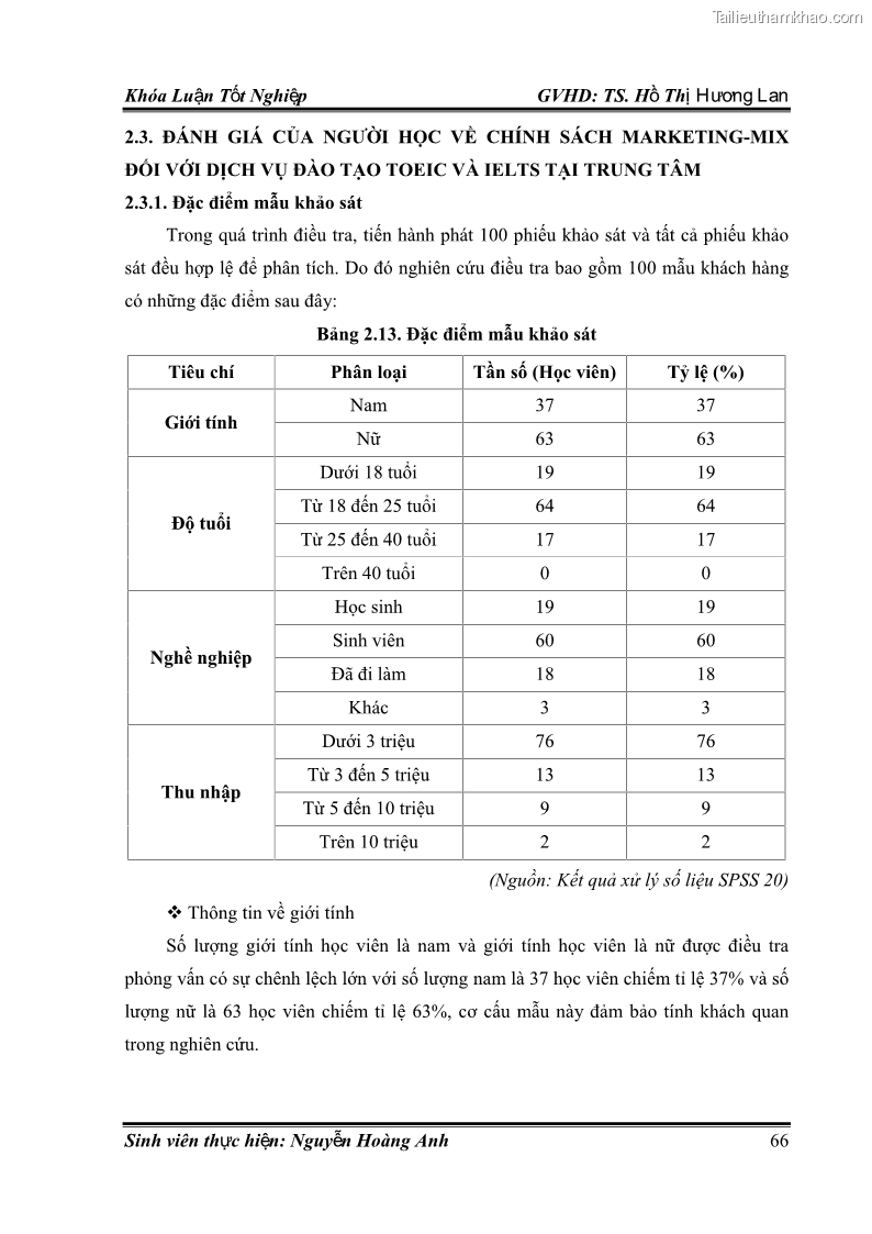 Khóa luận tốt nghiệp quản trị kinh doanh Hoàn thiện chính sách Marketing mix đối với dịch vụ đào tạo TOEIC và IELTS tại Trung tâm Anh ngữ Quốc tế AMES - chi nhánh Huế - 7 Trang 75