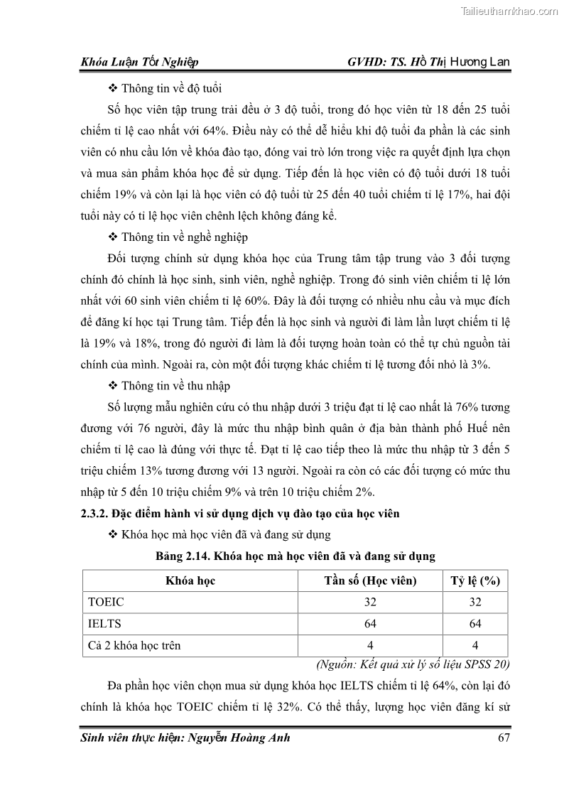Khóa luận tốt nghiệp quản trị kinh doanh Hoàn thiện chính sách Marketing mix đối với dịch vụ đào tạo TOEIC và IELTS tại Trung tâm Anh ngữ Quốc tế AMES - chi nhánh Huế - 7 Trang 76