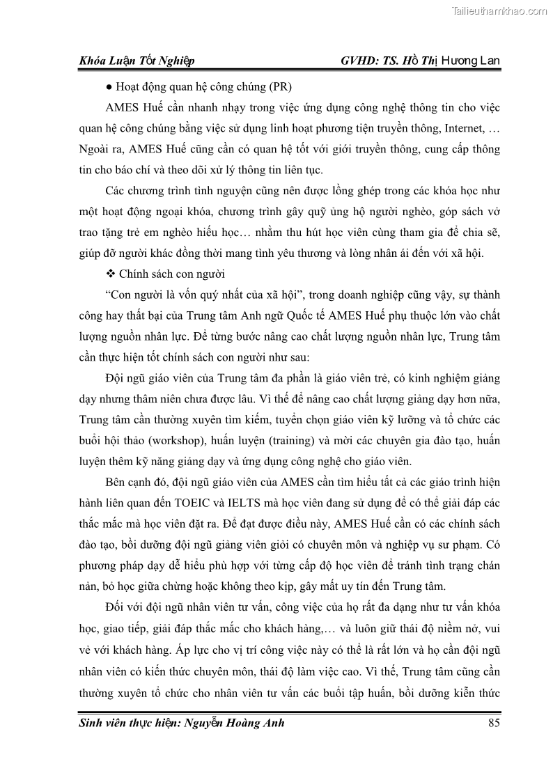 Khóa luận tốt nghiệp quản trị kinh doanh Hoàn thiện chính sách Marketing mix đối với dịch vụ đào tạo TOEIC và IELTS tại Trung tâm Anh ngữ Quốc tế AMES - chi nhánh Huế - 8 Trang 94