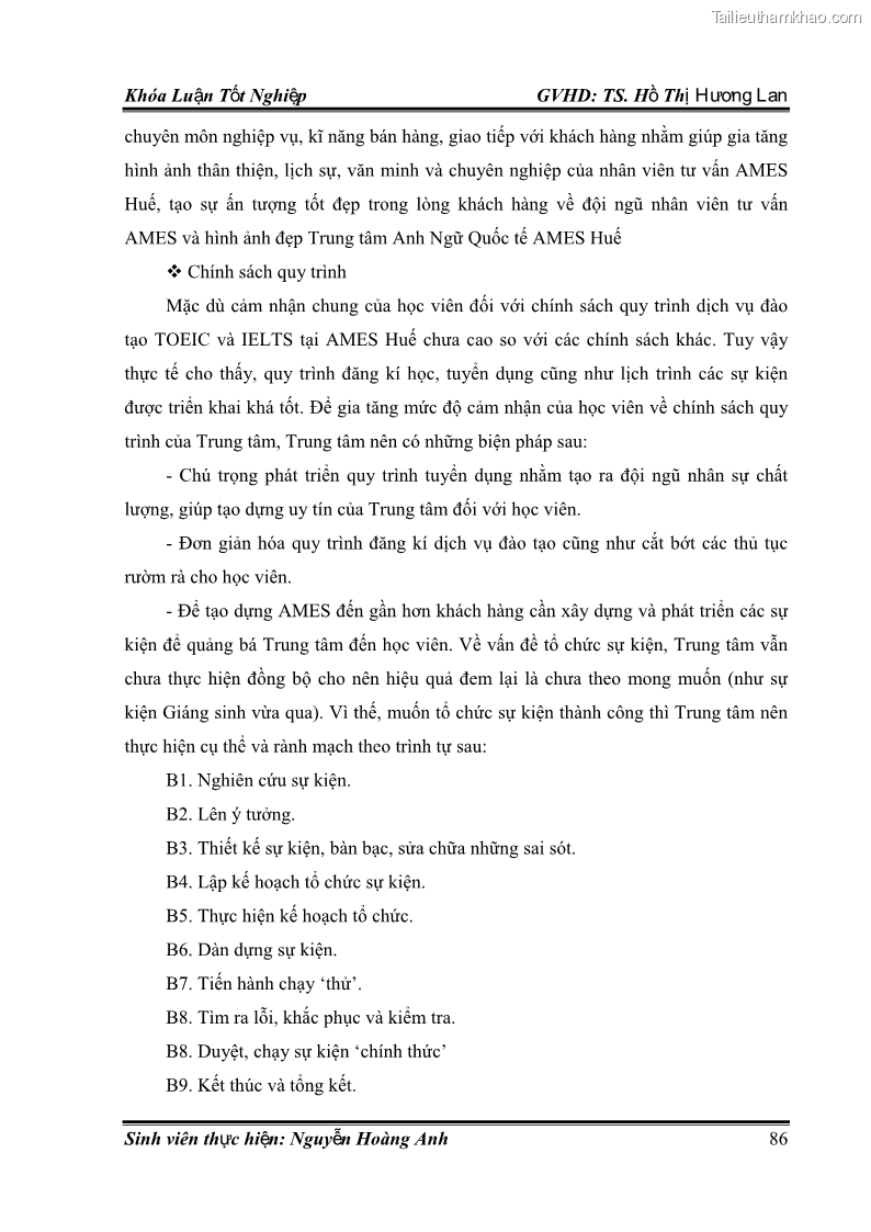 Khóa luận tốt nghiệp quản trị kinh doanh Hoàn thiện chính sách Marketing mix đối với dịch vụ đào tạo TOEIC và IELTS tại Trung tâm Anh ngữ Quốc tế AMES - chi nhánh Huế - 8 Trang 95