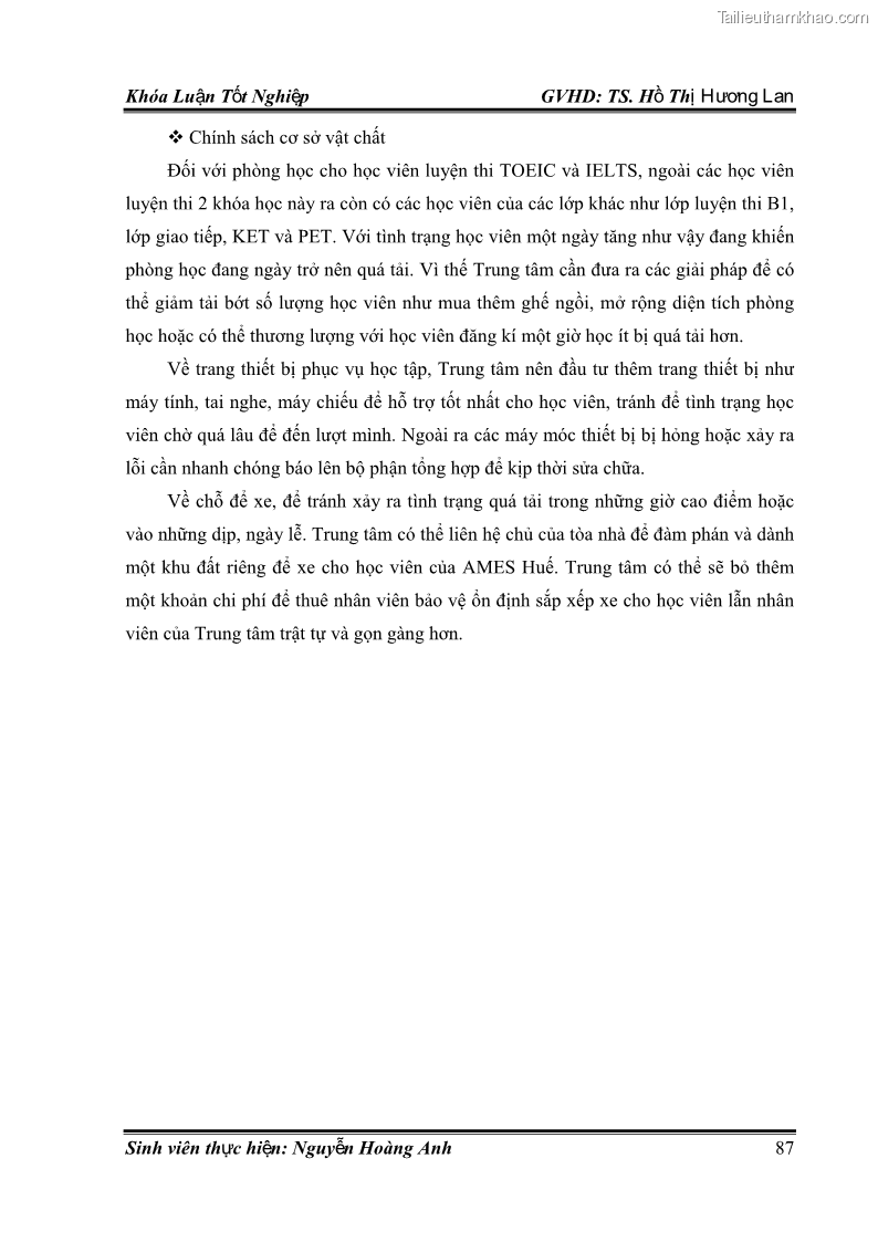 Khóa luận tốt nghiệp quản trị kinh doanh Hoàn thiện chính sách Marketing mix đối với dịch vụ đào tạo TOEIC và IELTS tại Trung tâm Anh ngữ Quốc tế AMES - chi nhánh Huế - 8 Trang 96