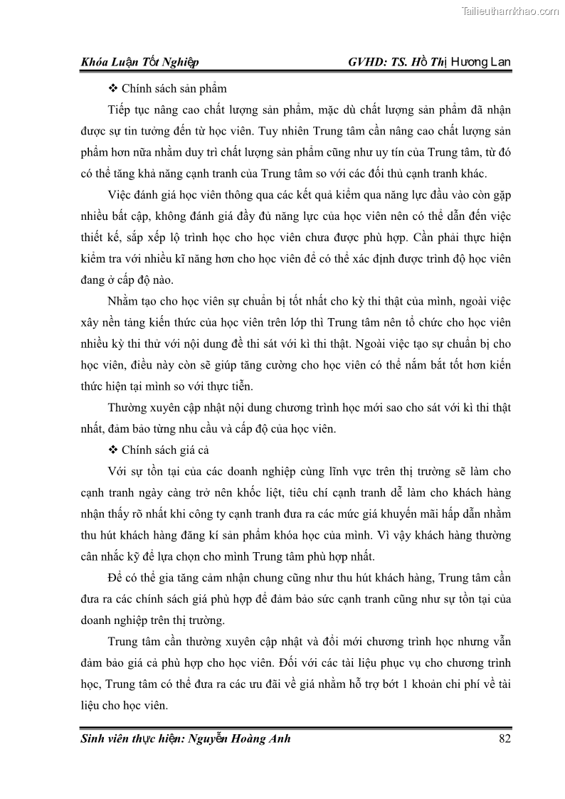 Khóa luận tốt nghiệp quản trị kinh doanh Hoàn thiện chính sách Marketing mix đối với dịch vụ đào tạo TOEIC và IELTS tại Trung tâm Anh ngữ Quốc tế AMES - chi nhánh Huế - 8 Trang 91