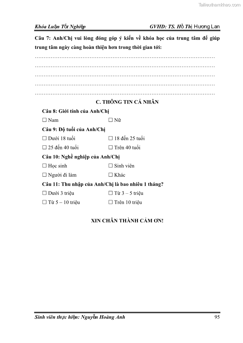 Khóa luận tốt nghiệp quản trị kinh doanh Hoàn thiện chính sách Marketing mix đối với dịch vụ đào tạo TOEIC và IELTS tại Trung tâm Anh ngữ Quốc tế AMES - chi nhánh Huế - 9 Trang 104