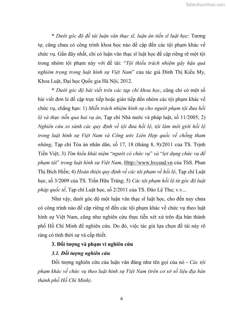 Luận văn thạc sĩ luật học Các tội phạm khác về chức vụ theo luật hình sự Việt Nam trên cơ sở nghiên cứu số liệu địa bàn thành phố Hồ Chí Minh - 1 Trang 12