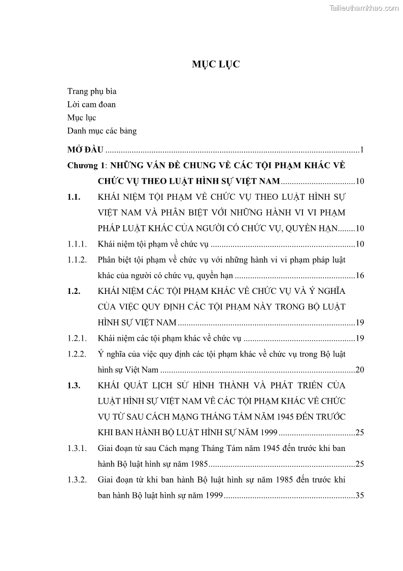 Luận văn thạc sĩ luật học Các tội phạm khác về chức vụ theo luật hình sự Việt Nam trên cơ sở nghiên cứu số liệu địa bàn thành phố Hồ Chí Minh - 1 Trang 3