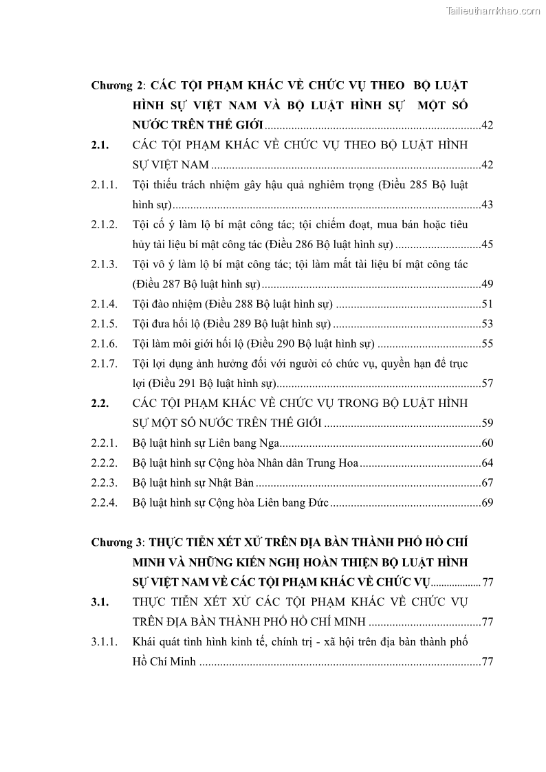 Luận văn thạc sĩ luật học Các tội phạm khác về chức vụ theo luật hình sự Việt Nam trên cơ sở nghiên cứu số liệu địa bàn thành phố Hồ Chí Minh - 1 Trang 4