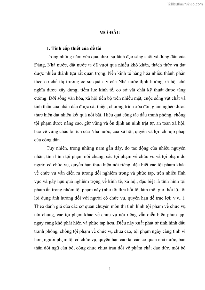Luận văn thạc sĩ luật học Các tội phạm khác về chức vụ theo luật hình sự Việt Nam trên cơ sở nghiên cứu số liệu địa bàn thành phố Hồ Chí Minh - 1 Trang 7