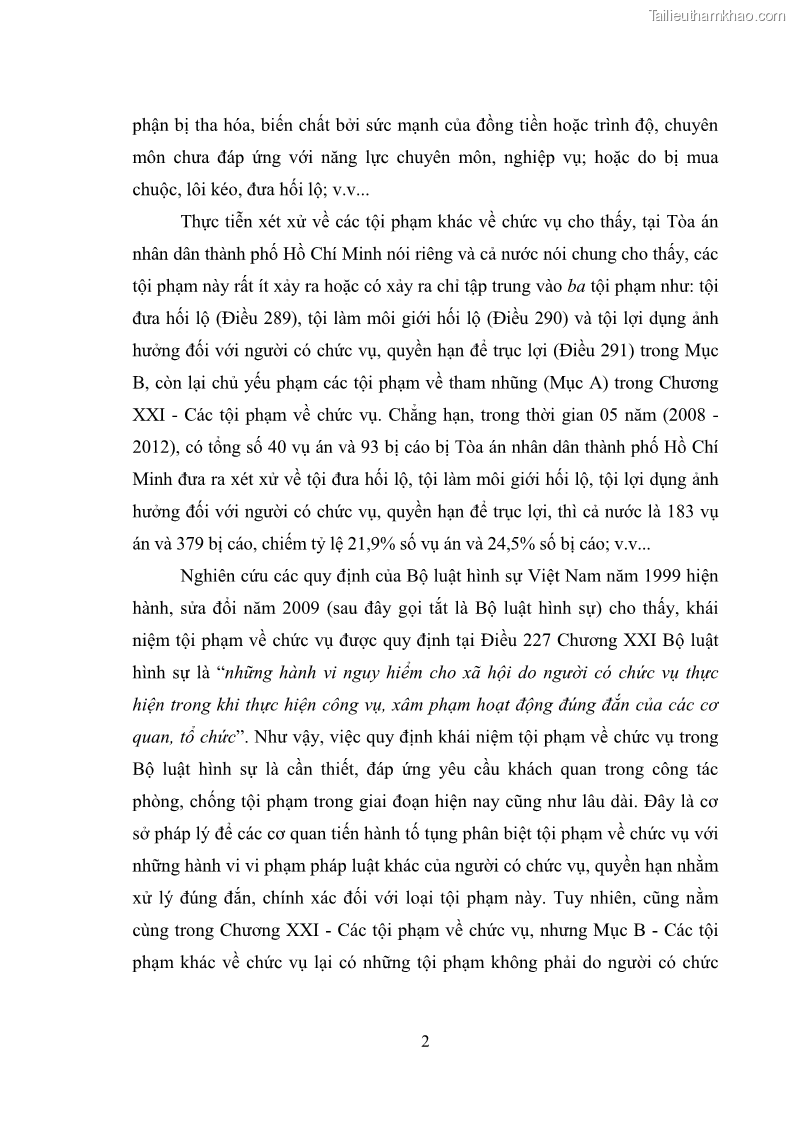 Luận văn thạc sĩ luật học Các tội phạm khác về chức vụ theo luật hình sự Việt Nam trên cơ sở nghiên cứu số liệu địa bàn thành phố Hồ Chí Minh - 1 Trang 8