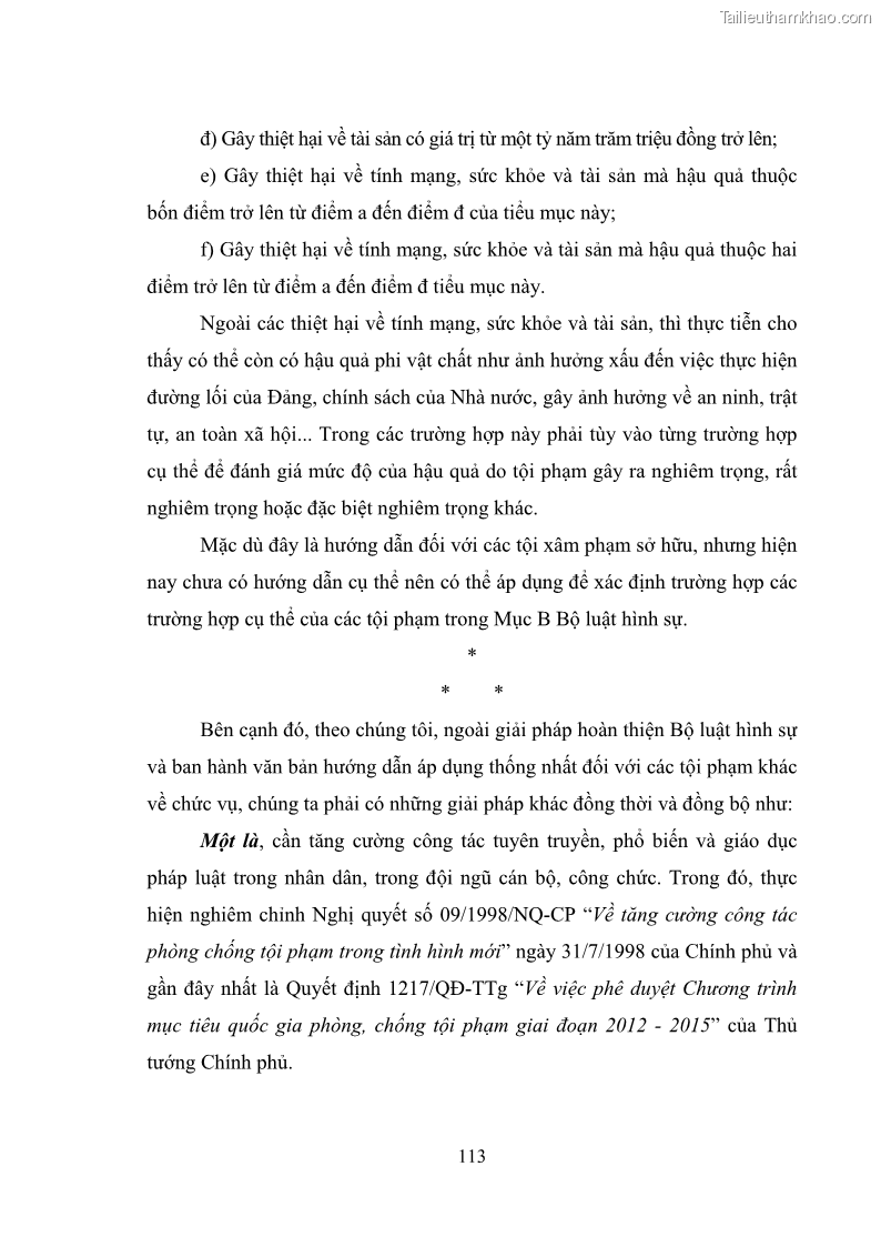 Luận văn thạc sĩ luật học Các tội phạm khác về chức vụ theo luật hình sự Việt Nam trên cơ sở nghiên cứu số liệu địa bàn thành phố Hồ Chí Minh - 10 Trang 119