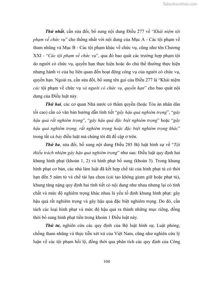 Luận văn thạc sĩ luật học Các tội phạm khác về chức vụ theo luật hình sự Việt Nam trên cơ sở nghiên cứu số liệu địa bàn thành phố Hồ Chí Minh - 10 Trang 110