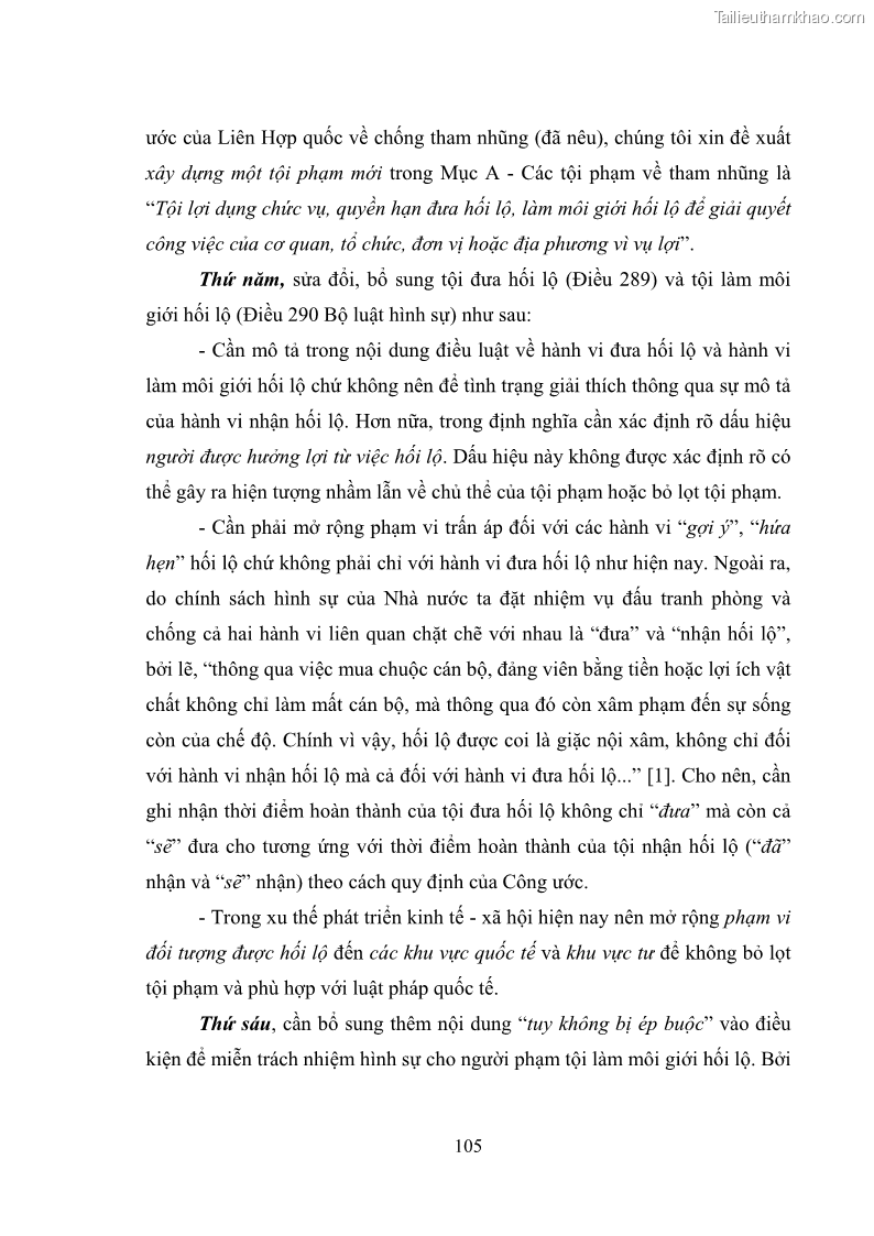 Luận văn thạc sĩ luật học Các tội phạm khác về chức vụ theo luật hình sự Việt Nam trên cơ sở nghiên cứu số liệu địa bàn thành phố Hồ Chí Minh - 10 Trang 111