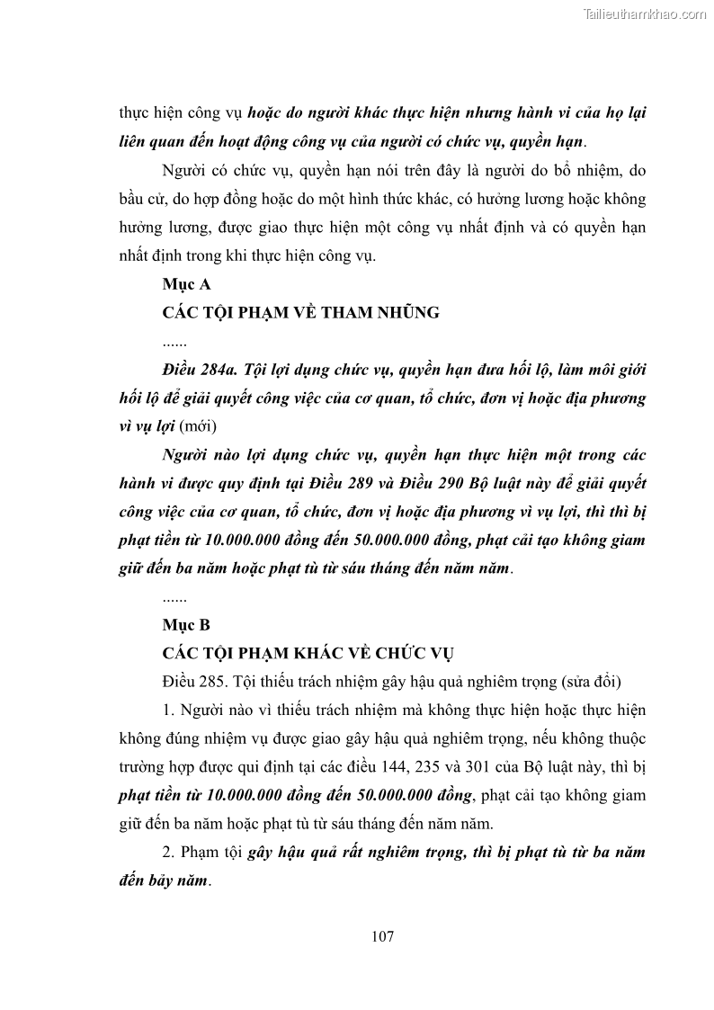 Luận văn thạc sĩ luật học Các tội phạm khác về chức vụ theo luật hình sự Việt Nam trên cơ sở nghiên cứu số liệu địa bàn thành phố Hồ Chí Minh - 10 Trang 113