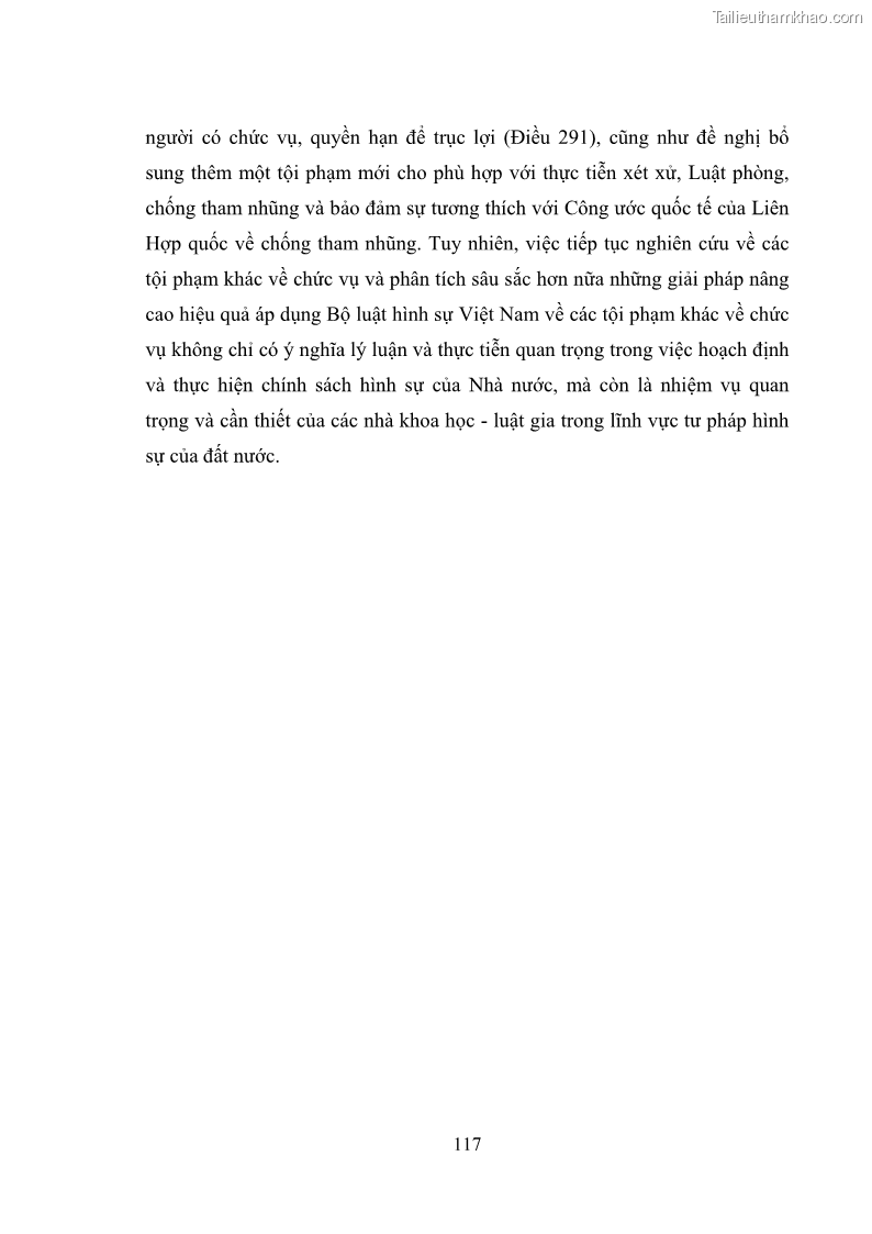 Luận văn thạc sĩ luật học Các tội phạm khác về chức vụ theo luật hình sự Việt Nam trên cơ sở nghiên cứu số liệu địa bàn thành phố Hồ Chí Minh - 11 Trang 123