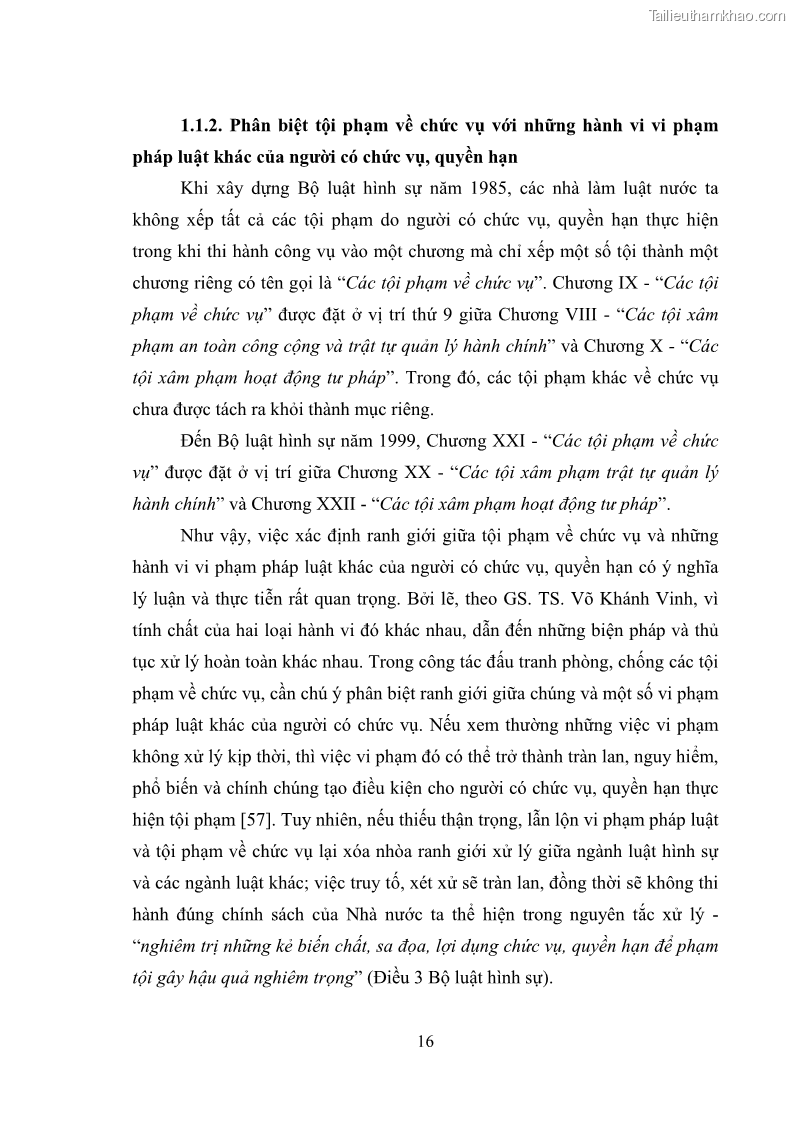 Luận văn thạc sĩ luật học Các tội phạm khác về chức vụ theo luật hình sự Việt Nam trên cơ sở nghiên cứu số liệu địa bàn thành phố Hồ Chí Minh - 2 Trang 22