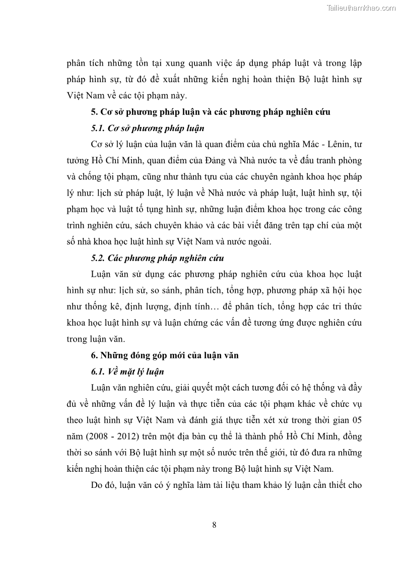 Luận văn thạc sĩ luật học Các tội phạm khác về chức vụ theo luật hình sự Việt Nam trên cơ sở nghiên cứu số liệu địa bàn thành phố Hồ Chí Minh - 2 Trang 14