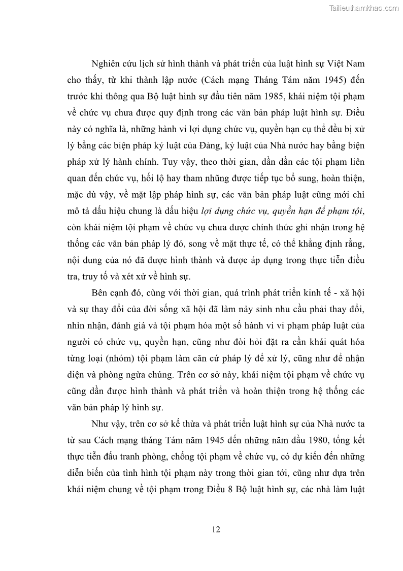 Luận văn thạc sĩ luật học Các tội phạm khác về chức vụ theo luật hình sự Việt Nam trên cơ sở nghiên cứu số liệu địa bàn thành phố Hồ Chí Minh - 2 Trang 18