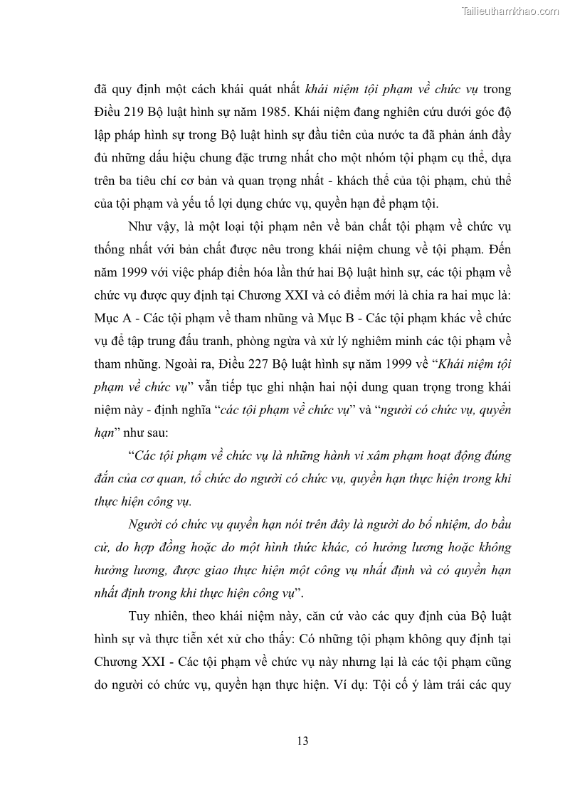 Luận văn thạc sĩ luật học Các tội phạm khác về chức vụ theo luật hình sự Việt Nam trên cơ sở nghiên cứu số liệu địa bàn thành phố Hồ Chí Minh - 2 Trang 19