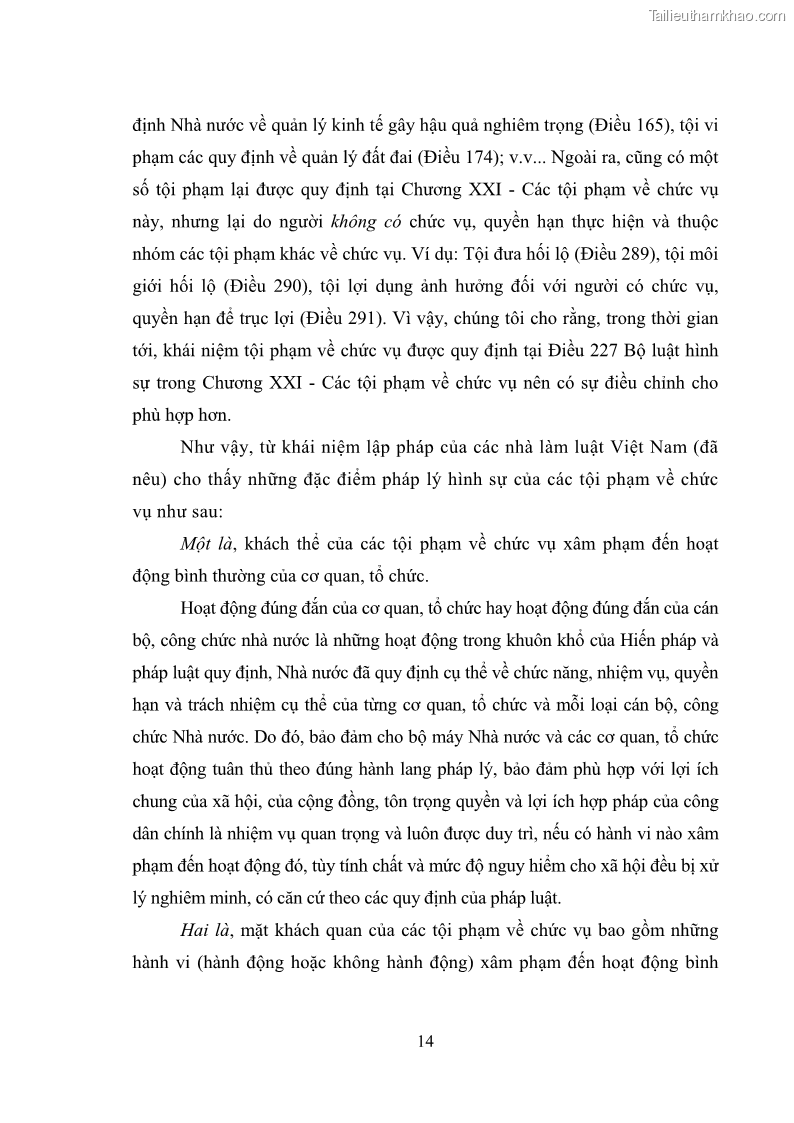 Luận văn thạc sĩ luật học Các tội phạm khác về chức vụ theo luật hình sự Việt Nam trên cơ sở nghiên cứu số liệu địa bàn thành phố Hồ Chí Minh - 2 Trang 20
