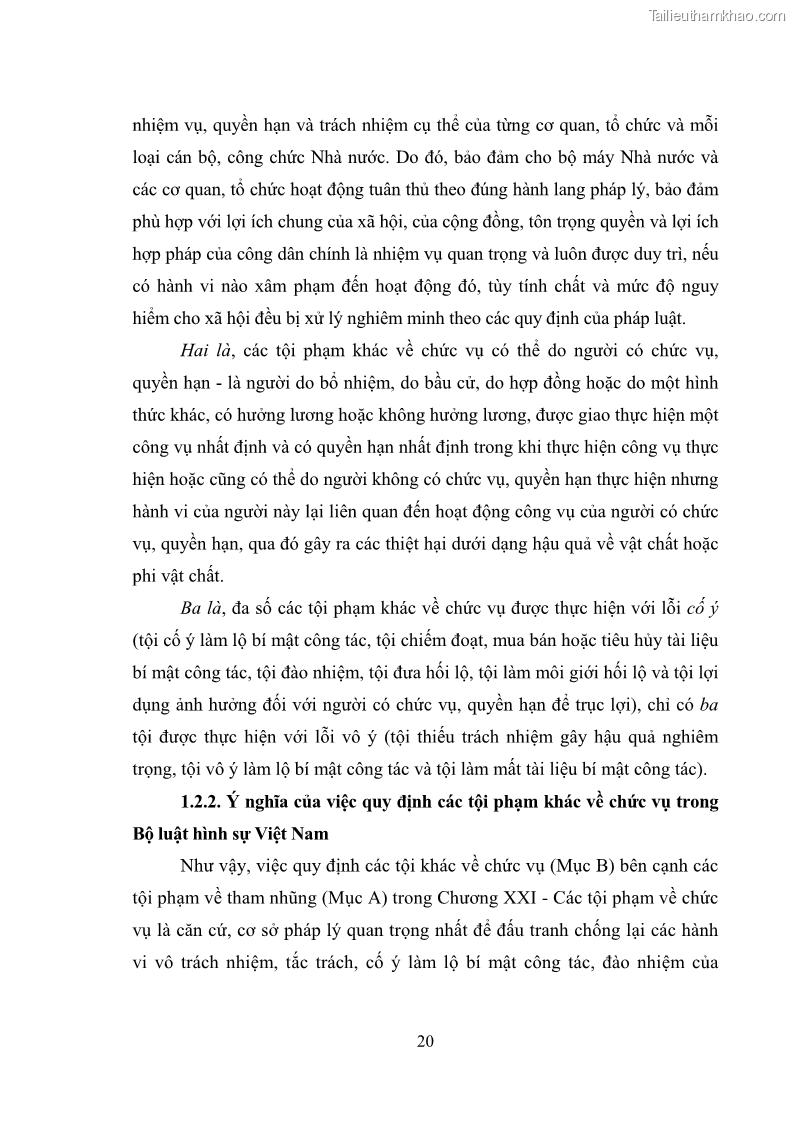Luận văn thạc sĩ luật học Các tội phạm khác về chức vụ theo luật hình sự Việt Nam trên cơ sở nghiên cứu số liệu địa bàn thành phố Hồ Chí Minh - 3 Trang 26