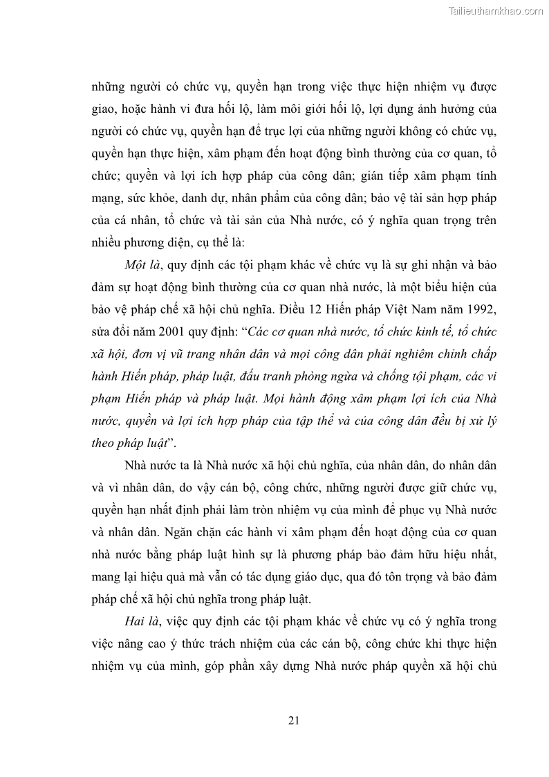 Luận văn thạc sĩ luật học Các tội phạm khác về chức vụ theo luật hình sự Việt Nam trên cơ sở nghiên cứu số liệu địa bàn thành phố Hồ Chí Minh - 3 Trang 27
