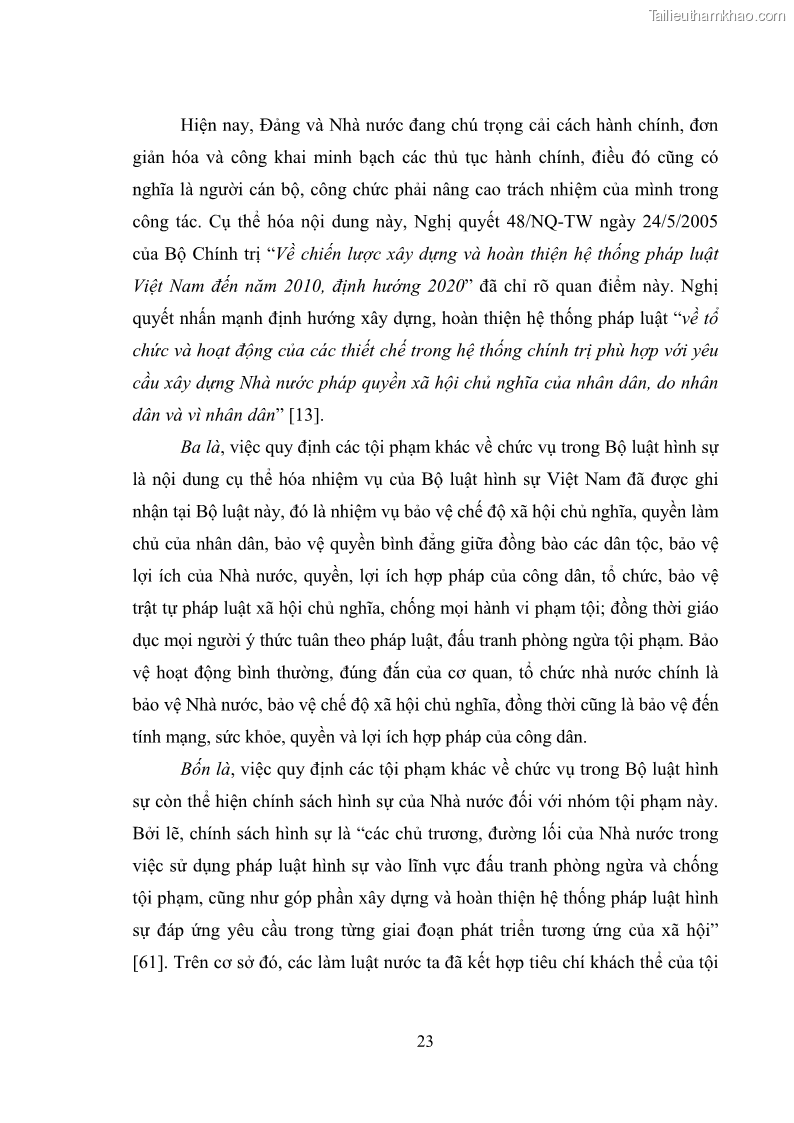 Luận văn thạc sĩ luật học Các tội phạm khác về chức vụ theo luật hình sự Việt Nam trên cơ sở nghiên cứu số liệu địa bàn thành phố Hồ Chí Minh - 3 Trang 29