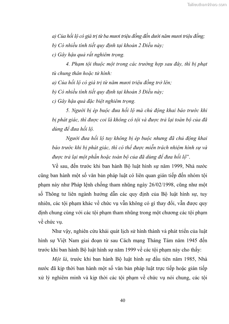 Luận văn thạc sĩ luật học Các tội phạm khác về chức vụ theo luật hình sự Việt Nam trên cơ sở nghiên cứu số liệu địa bàn thành phố Hồ Chí Minh - 4 Trang 46