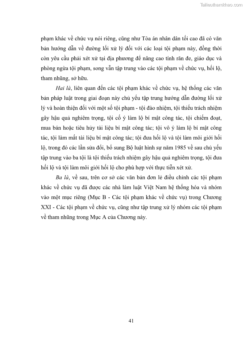 Luận văn thạc sĩ luật học Các tội phạm khác về chức vụ theo luật hình sự Việt Nam trên cơ sở nghiên cứu số liệu địa bàn thành phố Hồ Chí Minh - 4 Trang 47