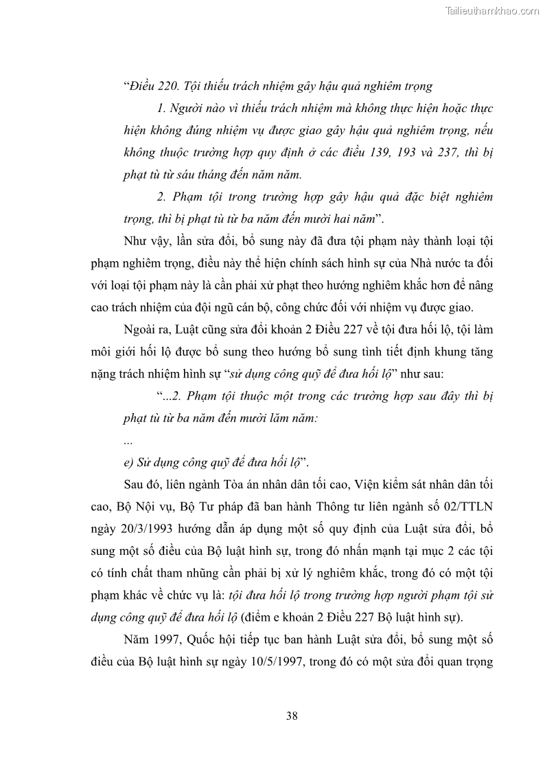 Luận văn thạc sĩ luật học Các tội phạm khác về chức vụ theo luật hình sự Việt Nam trên cơ sở nghiên cứu số liệu địa bàn thành phố Hồ Chí Minh - 4 Trang 44