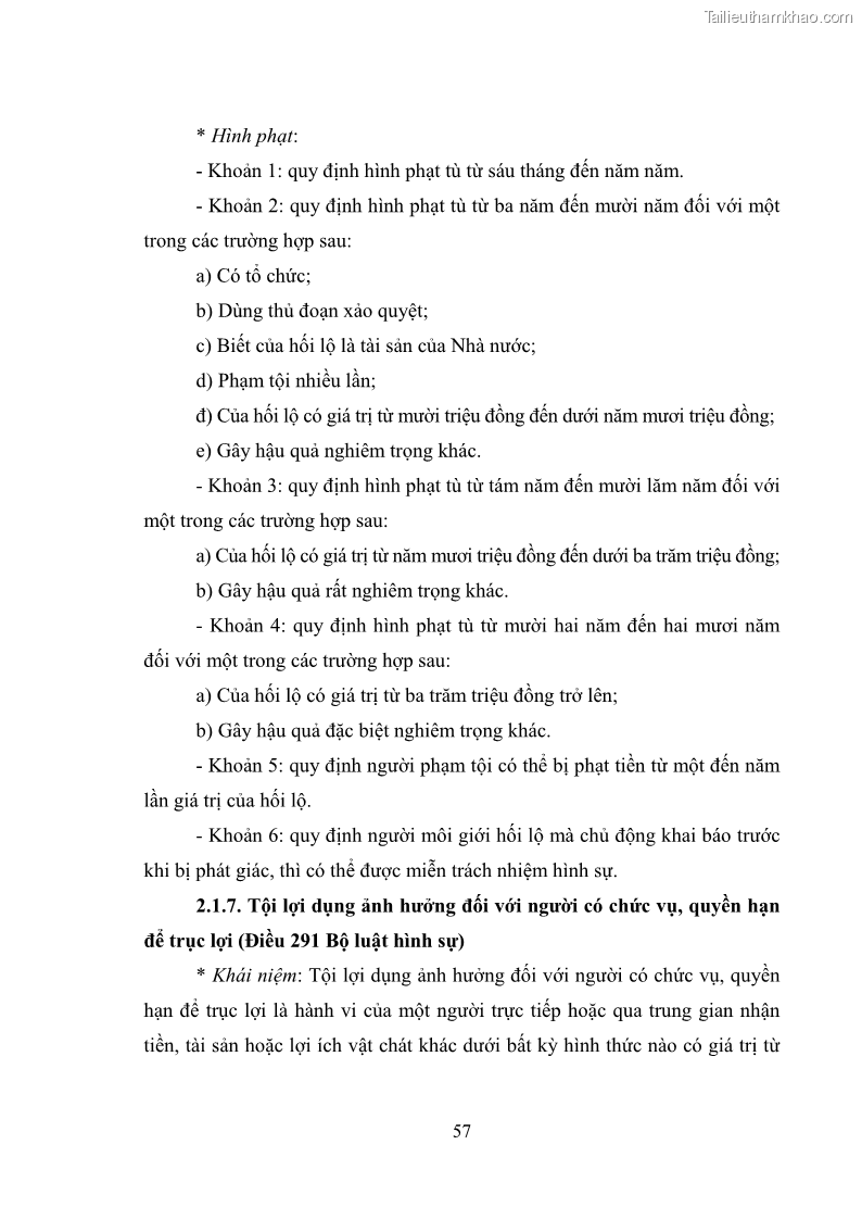 Luận văn thạc sĩ luật học Các tội phạm khác về chức vụ theo luật hình sự Việt Nam trên cơ sở nghiên cứu số liệu địa bàn thành phố Hồ Chí Minh - 6 Trang 63
